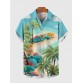 Full-Print Hawaiian Coconut Trees And Beach Printing Men's Short Sleeve Shirt